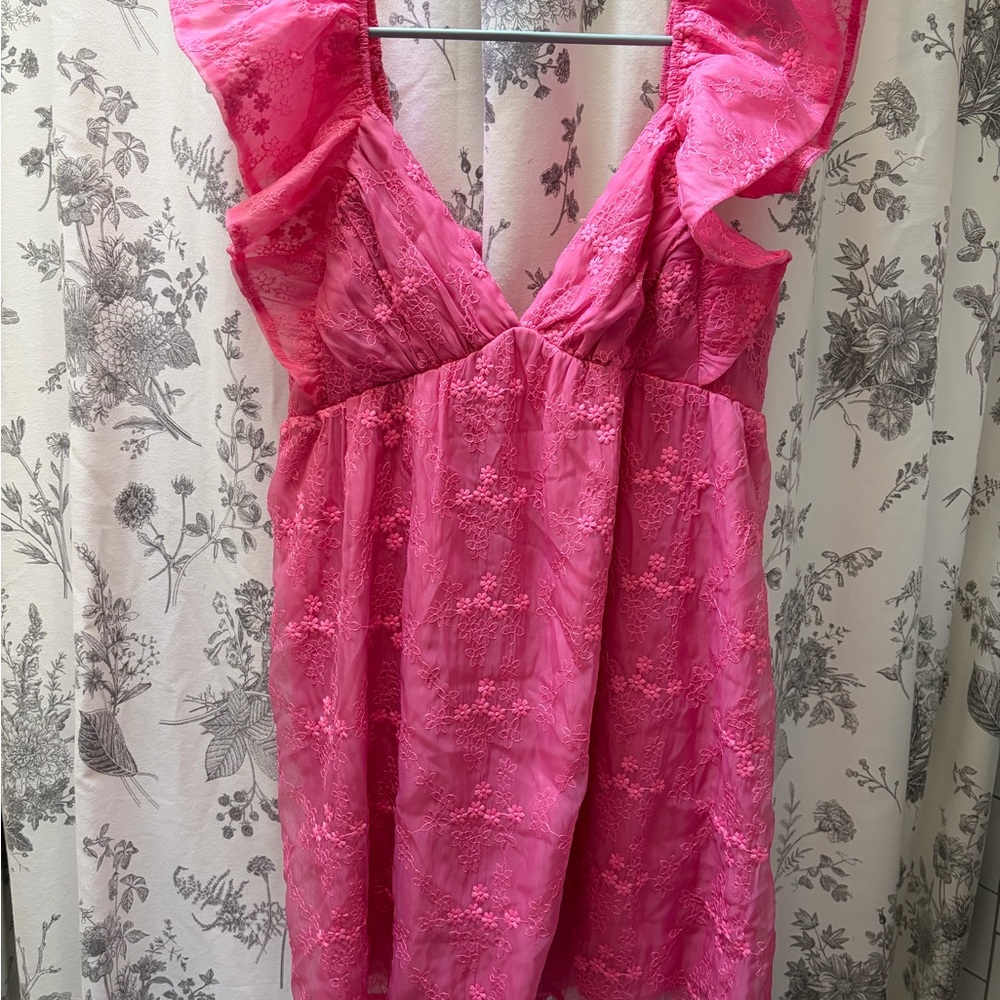 Pink Ruffled Sleeveless Dress